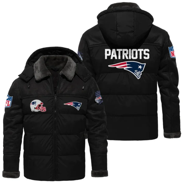 New England Patriots Puffer Jacket Hooded Detachable x PU Leather Custom Name