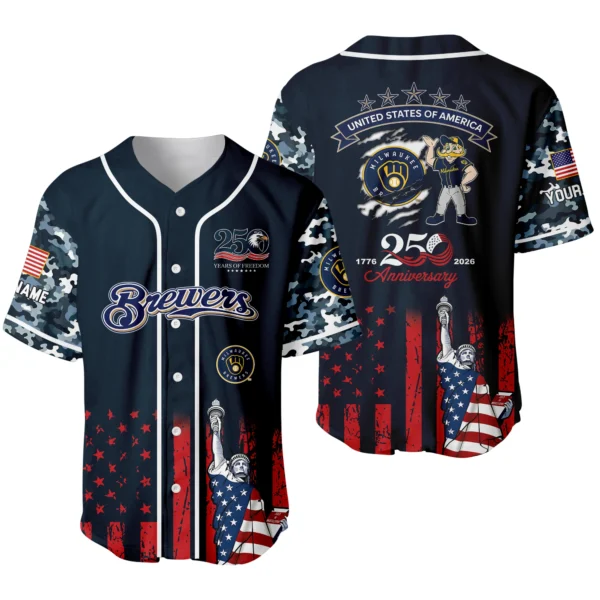 Milwaukee Brewers x 250th Anniversay Baseball Jersey Limited Edition Premium Short Sleeve Personalize Name