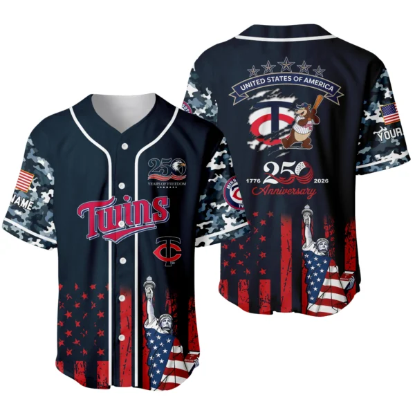 Minnesota Twins x 250th Anniversay Baseball Jersey Limited Edition Premium Short Sleeve Personalize Name