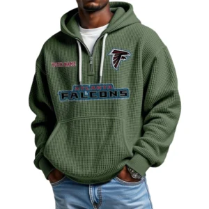 Atlanta Falcons Waffle Knit Hoodie Quarter Zip Personalize Name