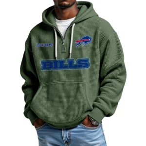 Buffalo Bills Waffle Knit Hoodie Quarter Zip Personalize Name