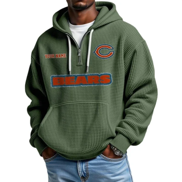 Chicago Bears Waffle Knit Hoodie Quarter Zip Personalize Name