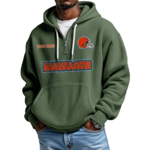Cleveland Browns Waffle Knit Hoodie Quarter Zip Personalize Name