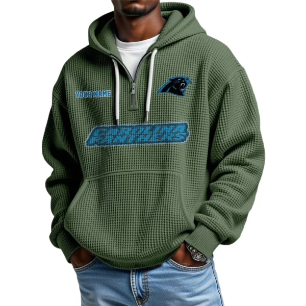 Carolina Panthers Waffle Knit Hoodie Quarter Zip Personalize Name