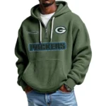Green Bay Packers Waffle Knit Hoodie Quarter Zip Personalize Name