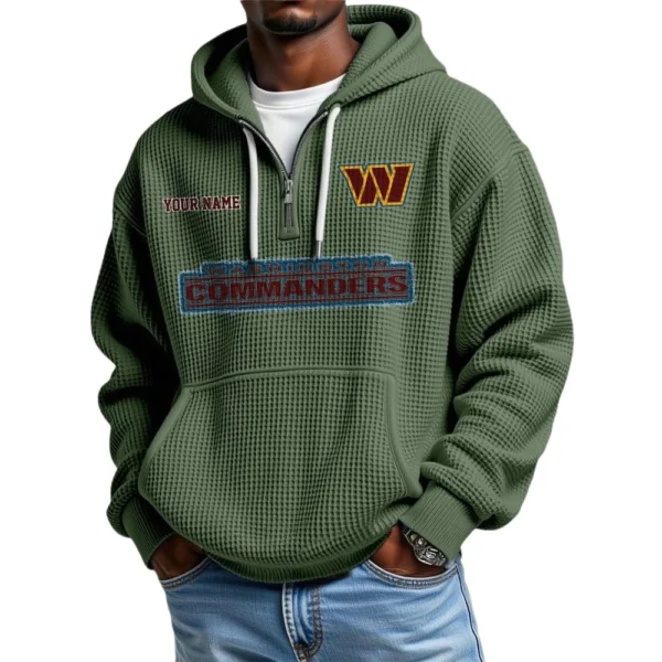 Washington Commanders Waffle Knit Hoodie Quarter Zip Personalize Name