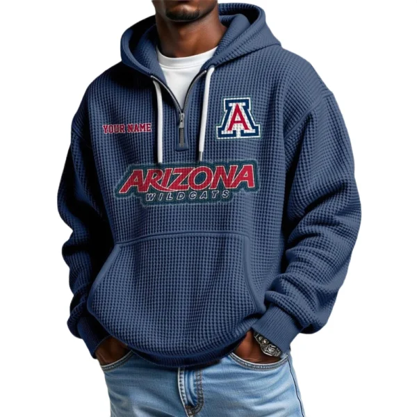 Arizona Wildcats Men's Quarter Zip Hoodie Waffle Knit Hooded Sweatshirt Personalize Name