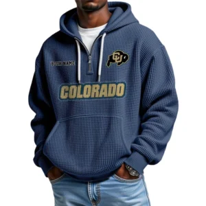 Colorado Buffaloes Men's Quarter Zip Hoodie Waffle Knit Hooded Sweatshirt Personalize Name