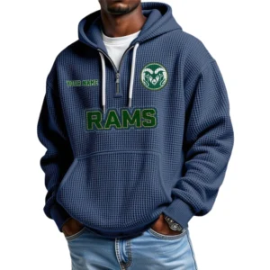 Colorado State Rams Men's Quarter Zip Hoodie Waffle Knit Hooded Sweatshirt Personalize Name