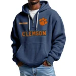 Clemson Tigers Men's Quarter Zip Hoodie Waffle Knit Hooded Sweatshirt Personalize Name