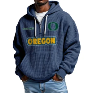 Oregon Ducks Men's Quarter Zip Hoodie Waffle Knit Hooded Sweatshirt Personalize Name