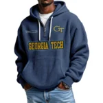 Georgia Tech Yellow Jackets Men's Quarter Zip Hoodie Waffle Knit Hooded Sweatshirt Personalize Name