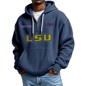 LSU Tigers Men's Quarter Zip Hoodie Waffle Knit Hooded Sweatshirt Personalize Name