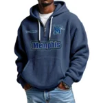 Memphis Tigers Men's Quarter Zip Hoodie Waffle Knit Hooded Sweatshirt Personalize Name