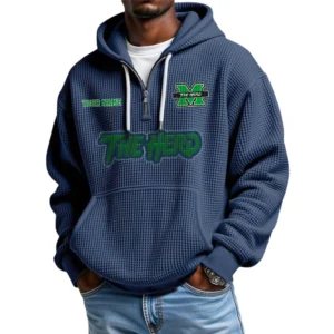 Marshall Thundering Herd Men's Quarter Zip Hoodie Waffle Knit Hooded Sweatshirt Personalize Name