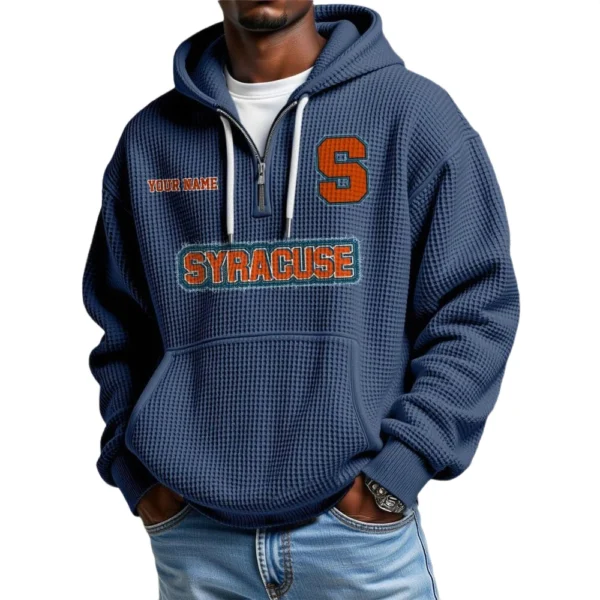 Syracuse Orange Men's Quarter Zip Hoodie Waffle Knit Hooded Sweatshirt Personalize Name