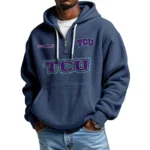 TCU Horned Frogs Men's Quarter Zip Hoodie Waffle Knit Hooded Sweatshirt Personalize Name