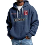 Temple Owls Primary Men's Quarter Zip Hoodie Waffle Knit Hooded Sweatshirt Personalize Name