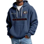Georgia Bulldogs Men's Quarter Zip Hoodie Waffle Knit Hooded Sweatshirt Personalize Name