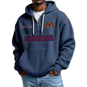 Minnesota Golden Gophers Men's Quarter Zip Hoodie Waffle Knit Hooded Sweatshirt Personalize Name