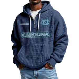 North Carolina Tar Heels Men's Quarter Zip Hoodie Waffle Knit Hooded Sweatshirt Personalize Name