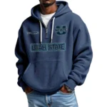 Utah State Aggies Men's Quarter Zip Hoodie Waffle Knit Hooded Sweatshirt Personalize Name