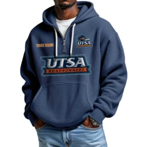 Utsa Roadrunners Men's Quarter Zip Hoodie Waffle Knit Hooded Sweatshirt Personalize Name