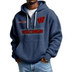 Wisconsin Badgers Men's Quarter Zip Hoodie Waffle Knit Hooded Sweatshirt Personalize Name
