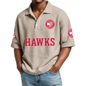 Atlanta Hawks Waffle Knit Polo Shirt Men’s Personalize Name