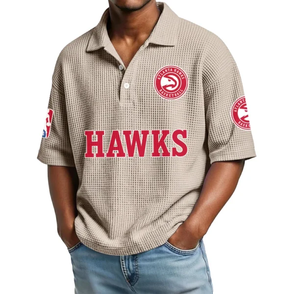 Atlanta Hawks Waffle Knit Polo Shirt Men’s Personalize Name
