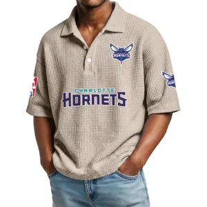 Charlotte Hornets Waffle Knit Polo Shirt Men’s Personalize Name