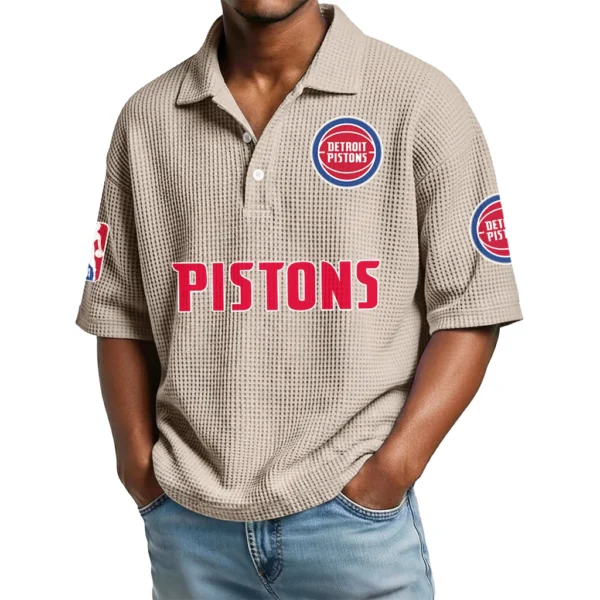 Detroit Pistons Waffle Knit Polo Shirt Men’s Personalize Name