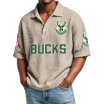 Milwaukee Bucks Waffle Knit Polo Shirt Men’s Personalize Name
