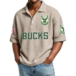 Milwaukee Bucks Waffle Knit Polo Shirt Men’s Personalize Name