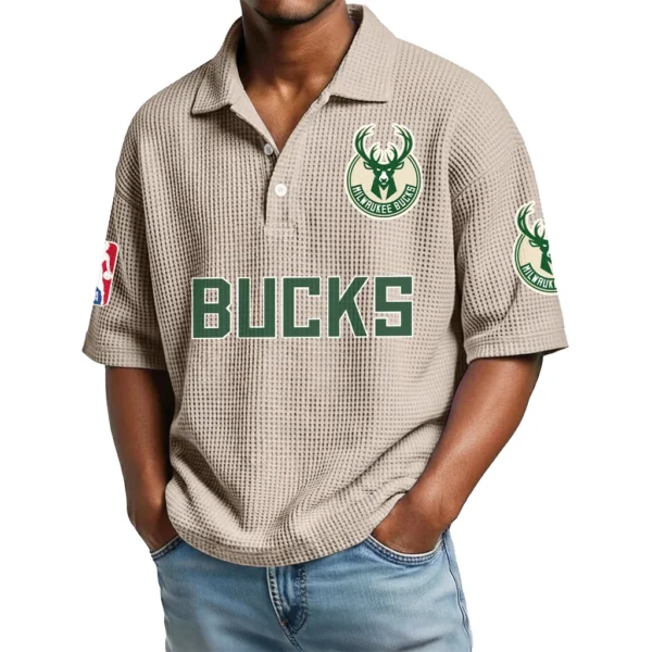 Milwaukee Bucks Waffle Knit Polo Shirt Men’s Personalize Name