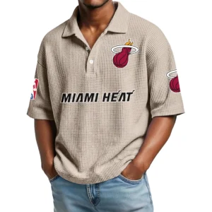 Miami Heat Waffle Knit Polo Shirt Men’s Personalize Name