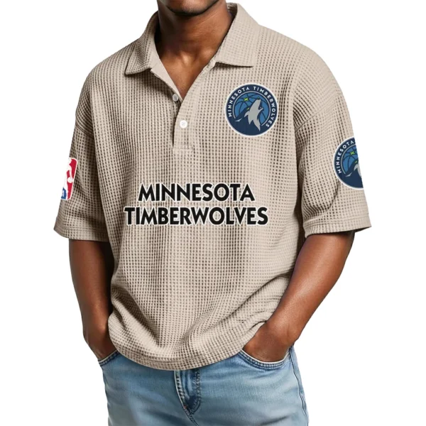 Minnesota Timberwolves Waffle Knit Polo Shirt Men’s Personalize Name