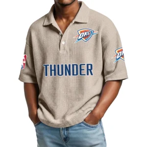 Oklahoma City Thunder Waffle Knit Polo Shirt Men’s Personalize Name