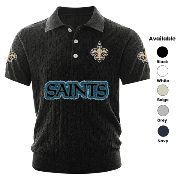 New Orleans Saints Men’s Knitted Short Sleeve Polo Shirt