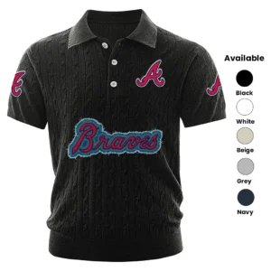 Atlanta Braves Men Polo Shirt Knitted Short Sleeve