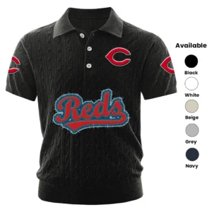 Cincinnati Reds Men Polo Shirt Knitted Short Sleeve
