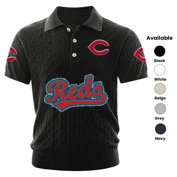 Cincinnati Reds Men Polo Shirt Knitted Short Sleeve