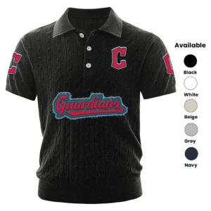 Cleveland Guardians Men Polo Shirt Knitted Short Sleeve