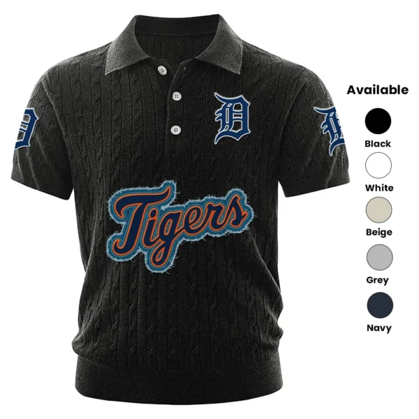Detroit Tigers Men Polo Shirt Knitted Short Sleeve