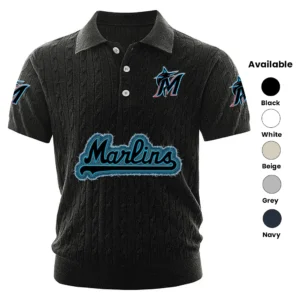 Miami Marlins Men Polo Shirt Knitted Short Sleeve