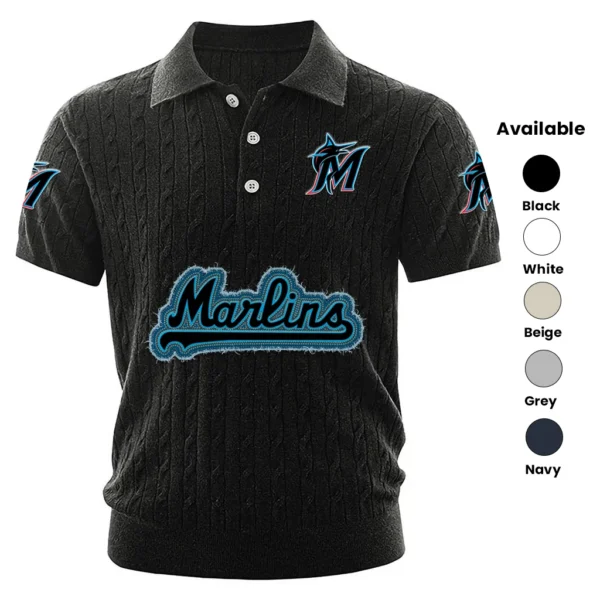 Miami Marlins Men Polo Shirt Knitted Short Sleeve