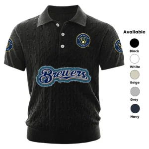 Milwaukee Brewers Men Polo Shirt Knitted Short Sleeve