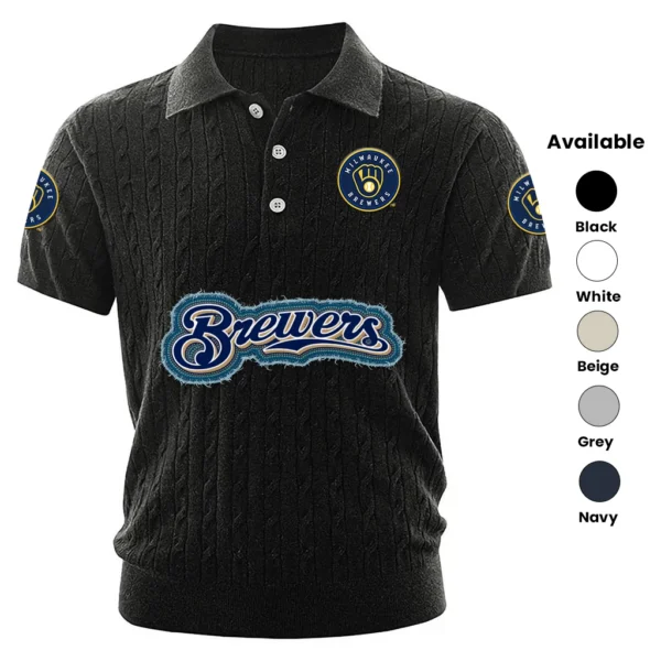 Milwaukee Brewers Men Polo Shirt Knitted Short Sleeve