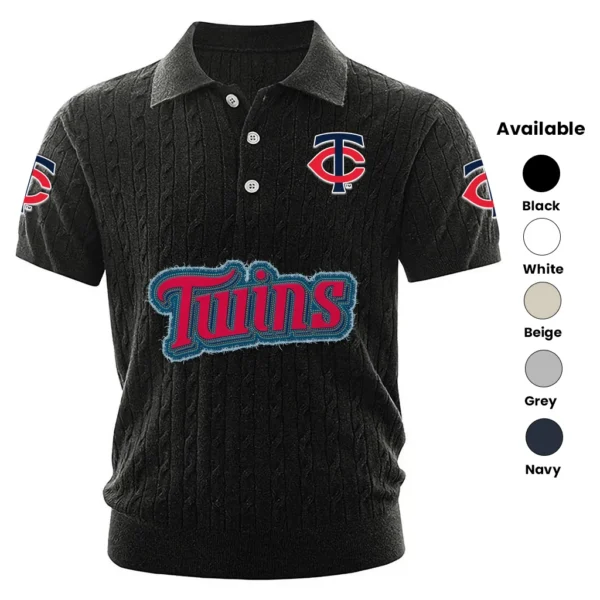 Minnesota Twins Men Polo Shirt Knitted Short Sleeve