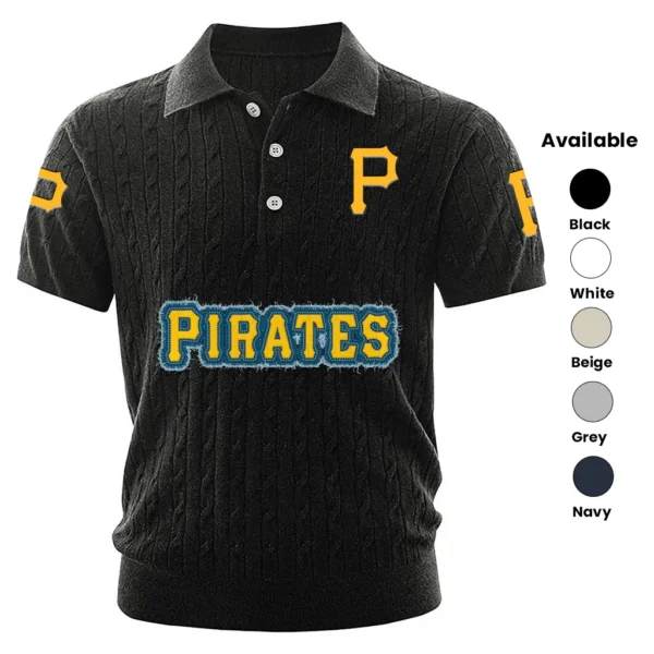 Pittsburgh Pirates Men Polo Shirt Knitted Short Sleeve